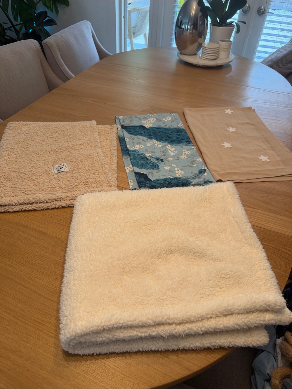 4 various size baby blankets